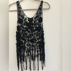 Black Crochet Fringe Tank Top